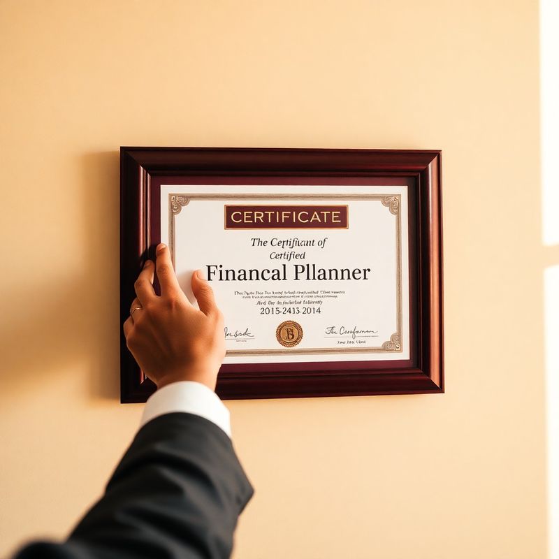 Mână profesionistă plasând un certificat CFP într-o ramă burgund pe un perete crem